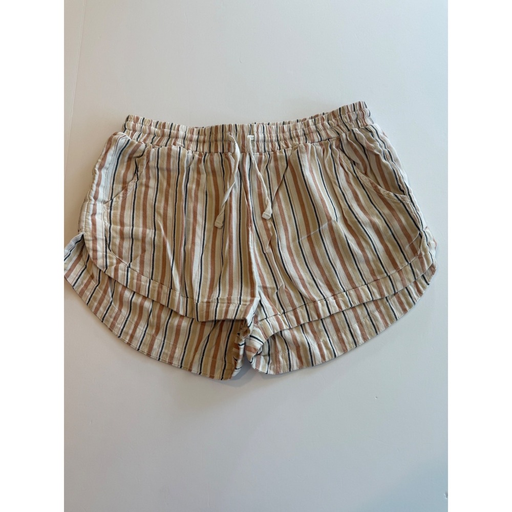 Billabong New Waves Striped Shorts Womens Medium Tan Rust Elastic‎ Waist Beach